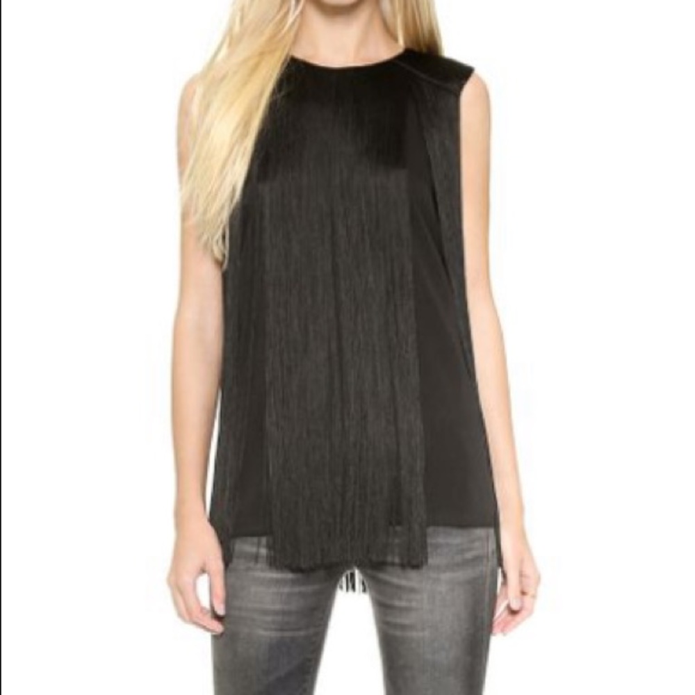 Rachel Zoe Black Asha Fringe Top Sz XS